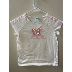 Circo Girls White Pink Sequin Butterfly Graphic Baby Tee Sporty Ribbon M 7/8
